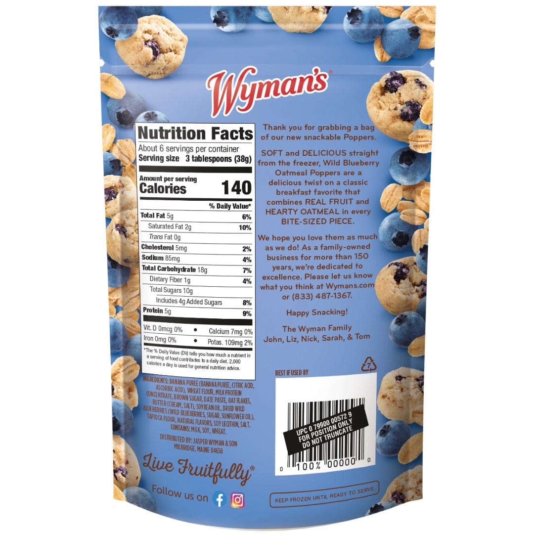 Wymans Poppers Wild Blueberry Oatmeal Poppers 8oz Snack Bag