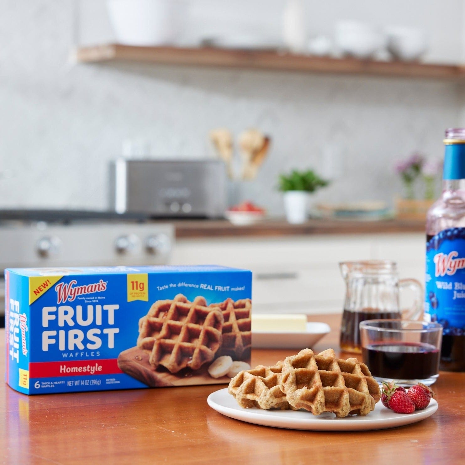 Wyman's Fruit First Waffles - Homestyle Breakfast with 11g Protein