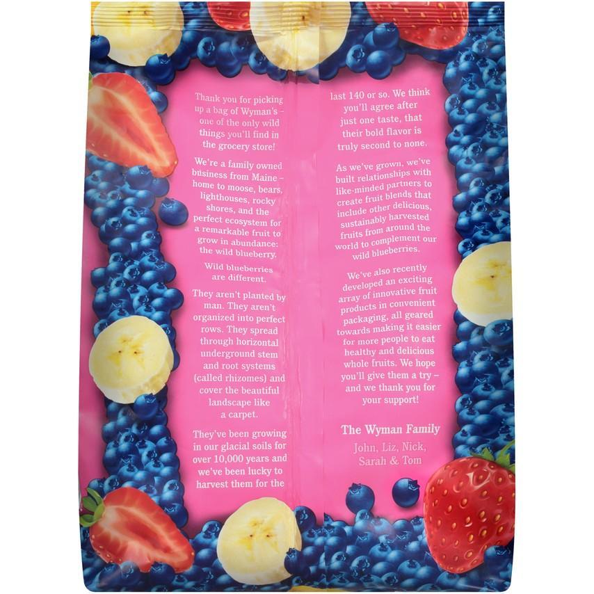 A pink bag with a PSS Banana Berry blend and bananas on it.