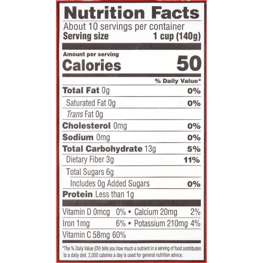 A close-up of a nutrition label on Wyman's fresh-frozen strawberries.