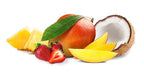 A pineapple, mango, Tropical Berry & Coconut blend on a white background by PSS.