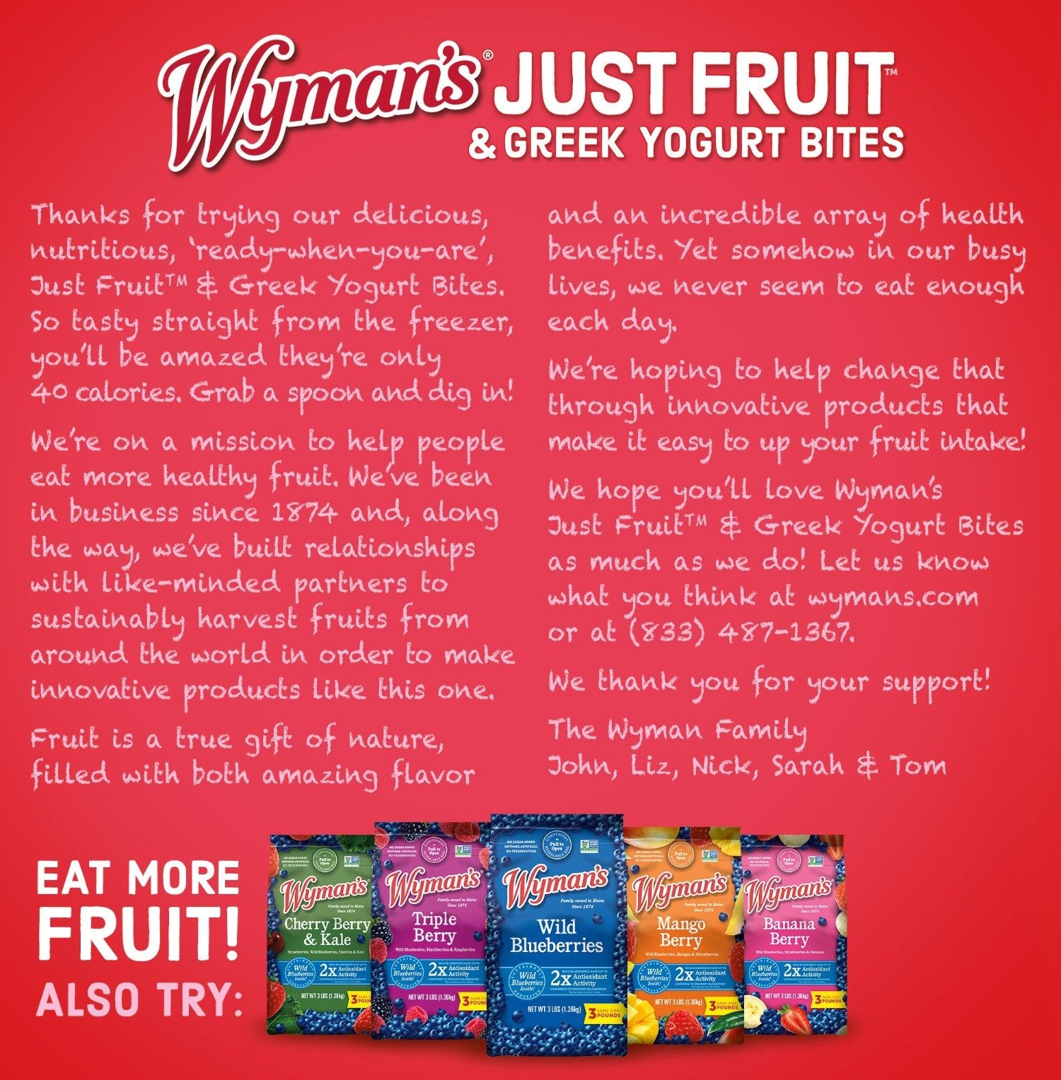 Wyman's Just Fruit & Greek Yogurt Bites Back Panel
