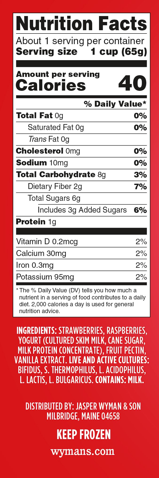 Wyman's Just Fruit & Greek Yogurt Bites Nutritional Facts