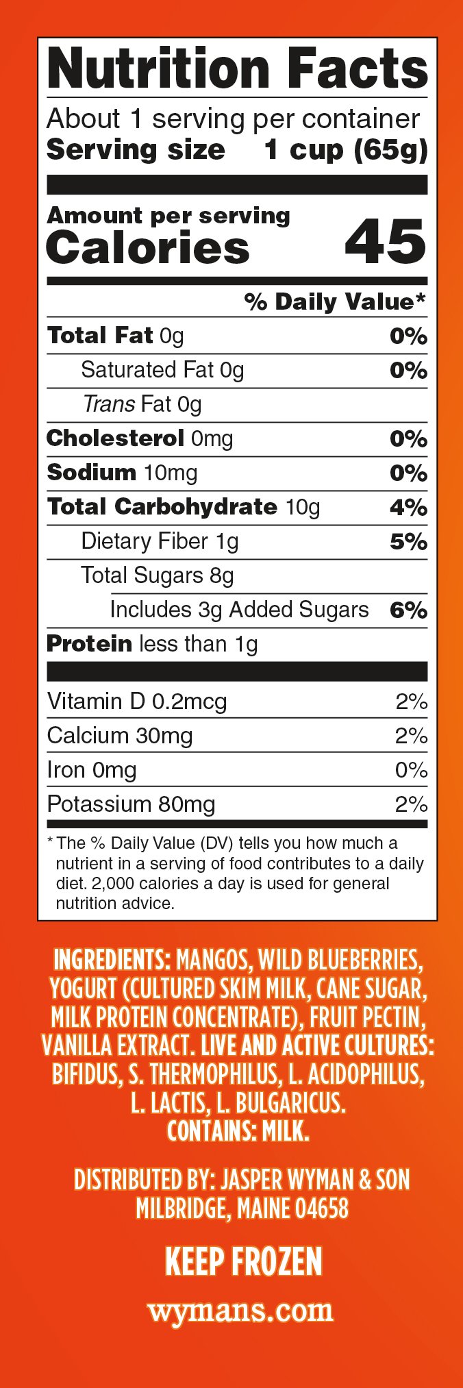 Wyman's Just Fruit – Wild Blueberries & Mangos Nutritional Facts