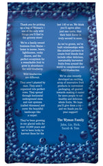 A package of the I Love Wild Blueberries Bundle by Wyman's highlights a rich family heritage, dedication to sustainable agriculture, and enduring partnerships with devoted farming families—all encased in eco-conscious packaging.