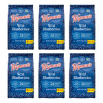 Six bags from the I Love Wild Blueberries Bundle by Wyman's are showcased, each containing 3 pounds of blueberries that highlight double antioxidant activity. These delightful berries are packaged in an eco-friendly manner, contributing to both their health benefits and environmental sustainability.
