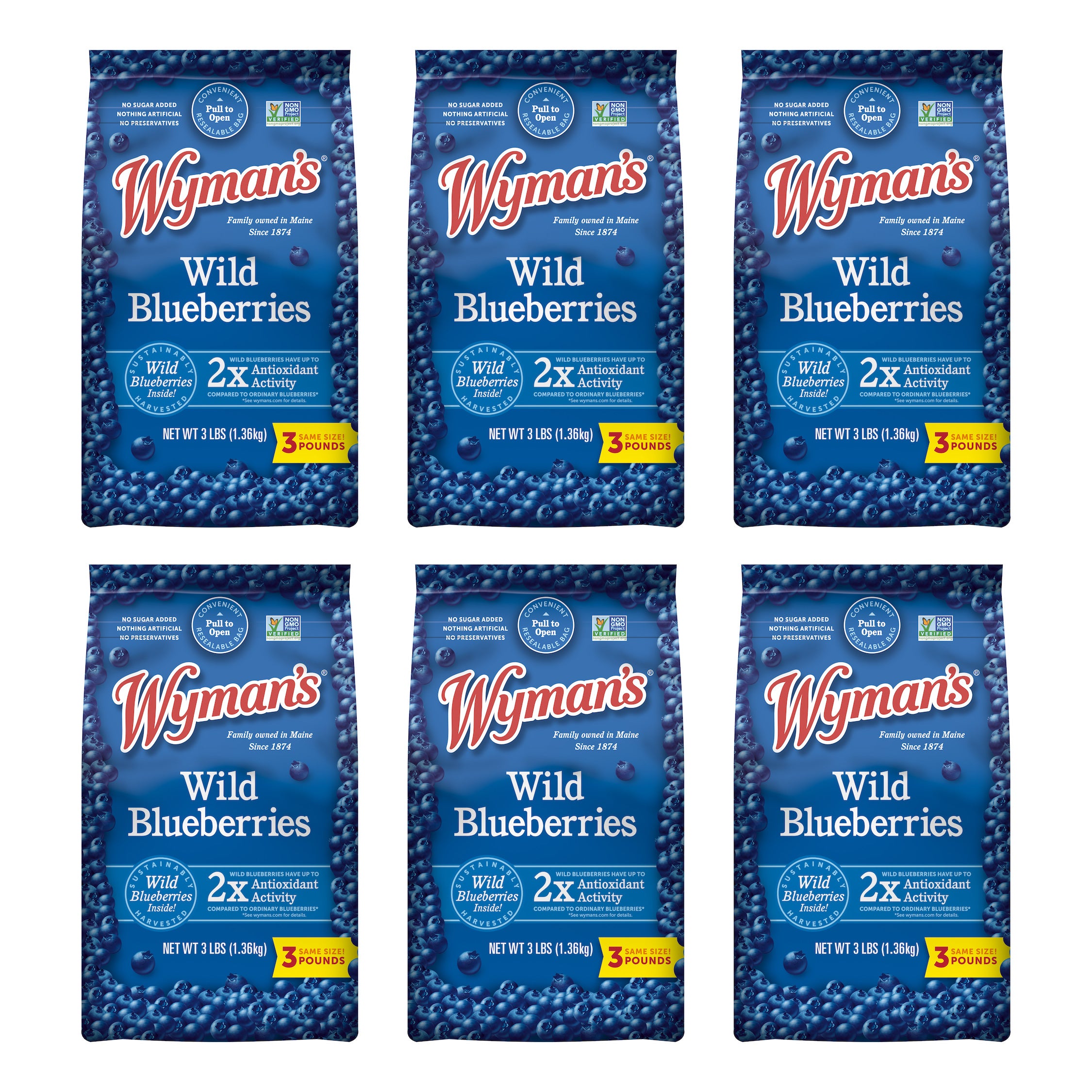 Shop Wyman's I Love Wild Blueberries Bundle, 6 bags in eco-friendly packaging.