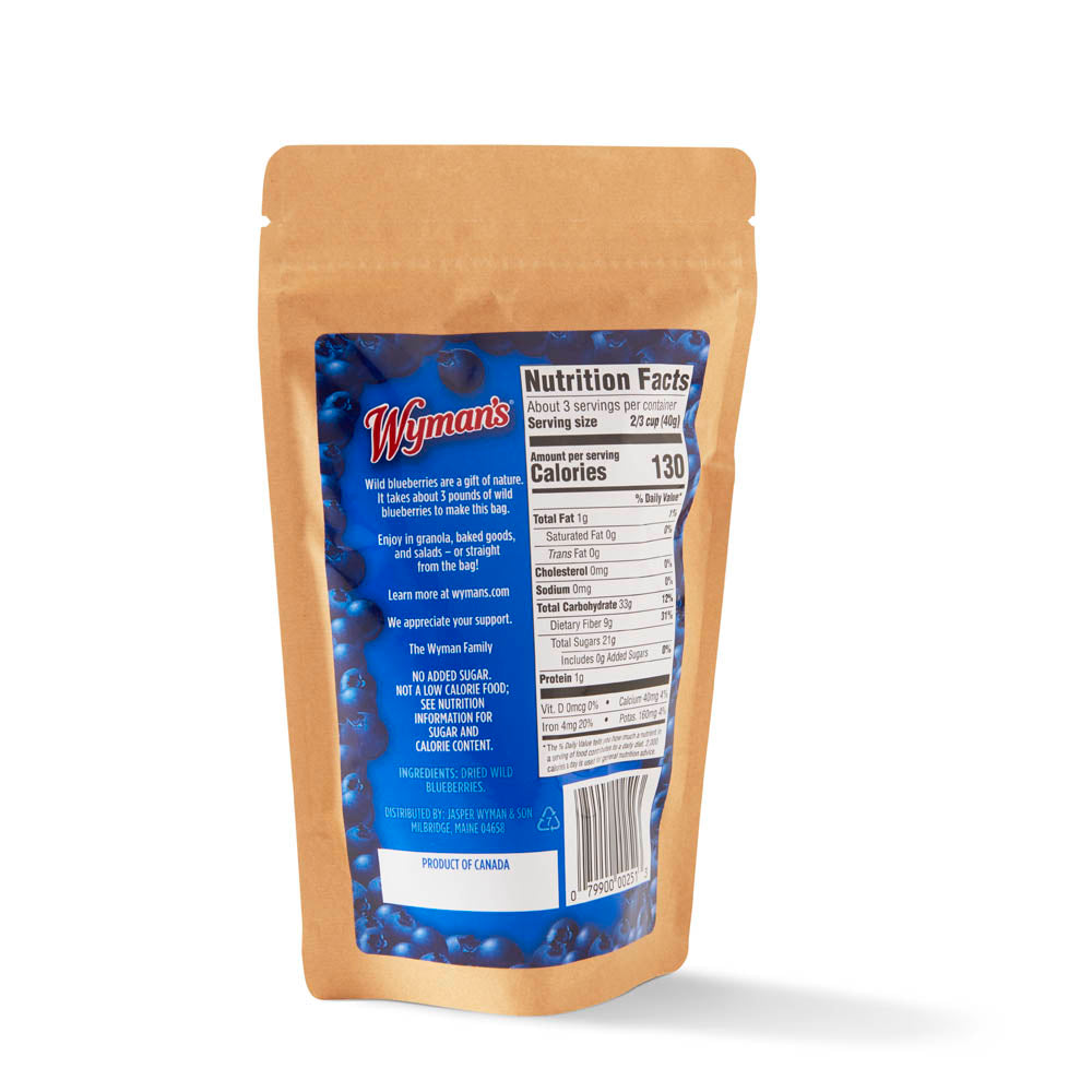 A Whitney Whole Dried Wild Blueberries - 4.5 oz bag on a white background.